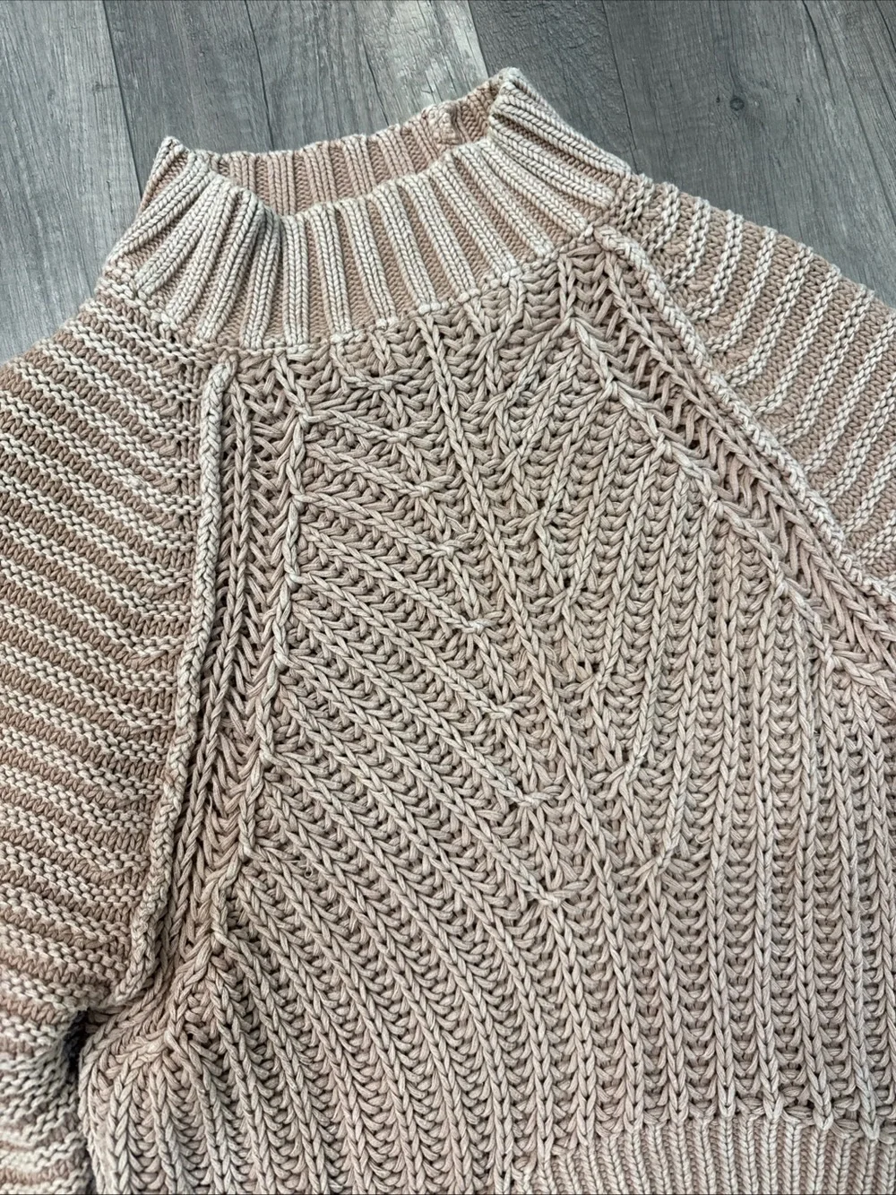 Free People Blush Tan Cropped Cable Knit Sweater